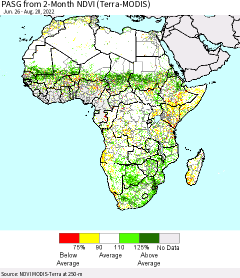Africa PASG from 2-Month NDVI (Terra-MODIS) Thematic Map For 8/21/2022 - 8/28/2022