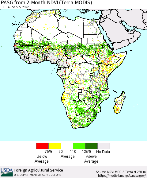 Africa PASG from 2-Month NDVI (Terra-MODIS) Thematic Map For 9/1/2022 - 9/10/2022