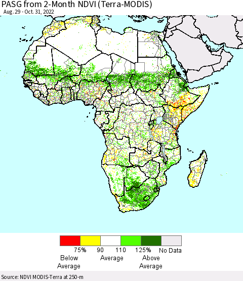 Africa PASG from 2-Month NDVI (Terra-MODIS) Thematic Map For 10/21/2022 - 10/31/2022