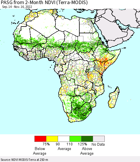 Africa PASG from 2-Month NDVI (Terra-MODIS) Thematic Map For 11/9/2022 - 11/16/2022