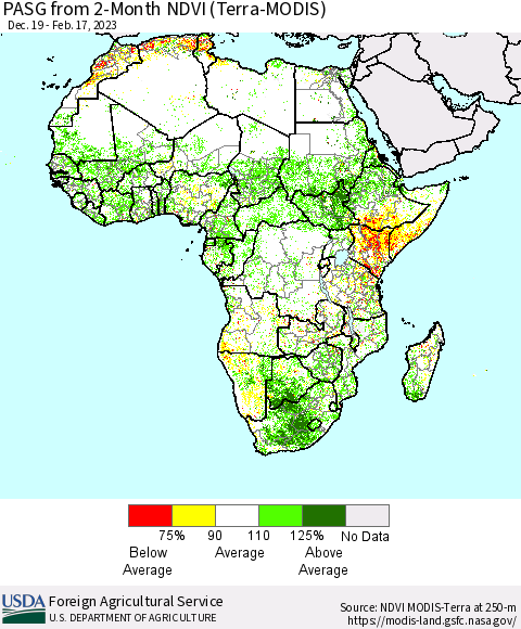 Africa PASG from 2-Month NDVI (Terra-MODIS) Thematic Map For 2/11/2023 - 2/20/2023