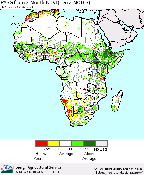 Africa PASG from 2-Month NDVI (Terra-MODIS) Thematic Map For 5/21/2023 - 5/31/2023