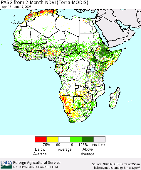 Africa PASG from 2-Month NDVI (Terra-MODIS) Thematic Map For 6/11/2023 - 6/20/2023