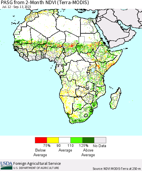 Africa PASG from 2-Month NDVI (Terra-MODIS) Thematic Map For 9/11/2023 - 9/20/2023