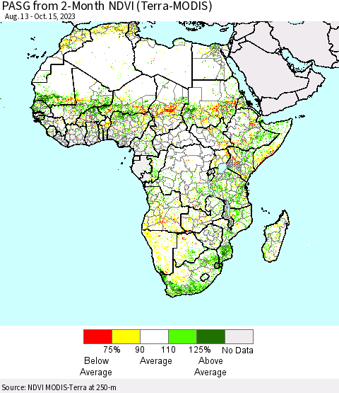 Africa PASG from 2-Month NDVI (Terra-MODIS) Thematic Map For 10/8/2023 - 10/15/2023