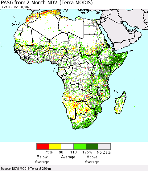 Africa PASG from 2-Month NDVI (Terra-MODIS) Thematic Map For 12/3/2023 - 12/10/2023