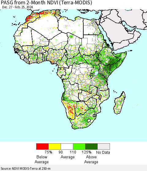 Africa PASG from 2-Month NDVI (Terra-MODIS) Thematic Map For 2/18/2024 - 2/25/2024
