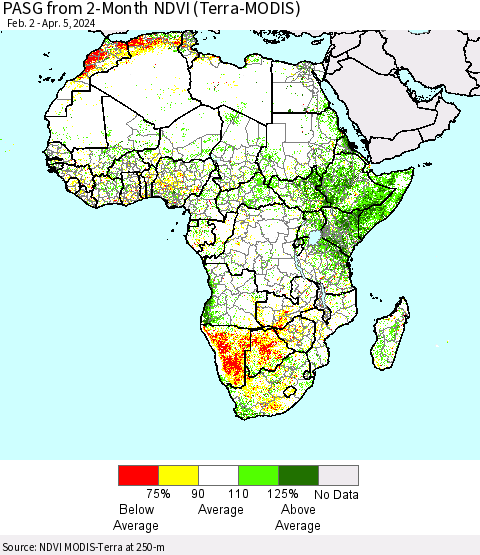 Africa PASG from 2-Month NDVI (Terra-MODIS) Thematic Map For 3/29/2024 - 4/5/2024