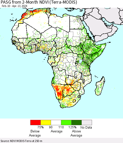 Africa PASG from 2-Month NDVI (Terra-MODIS) Thematic Map For 4/6/2024 - 4/13/2024