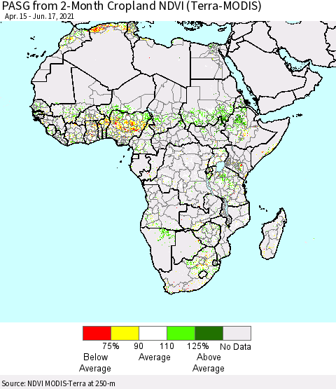 Africa PASG from 2-Month Cropland NDVI (Terra-MODIS) Thematic Map For 6/10/2021 - 6/17/2021