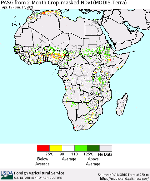 Africa PASG from 2-Month Cropland NDVI (Terra-MODIS) Thematic Map For 6/11/2021 - 6/20/2021