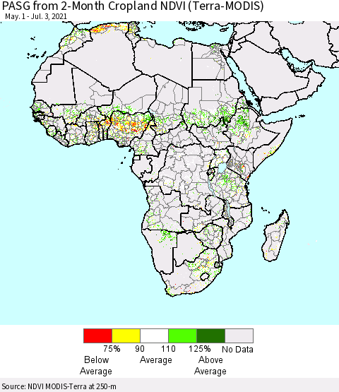 Africa PASG from 2-Month Cropland NDVI (Terra-MODIS) Thematic Map For 6/26/2021 - 7/3/2021