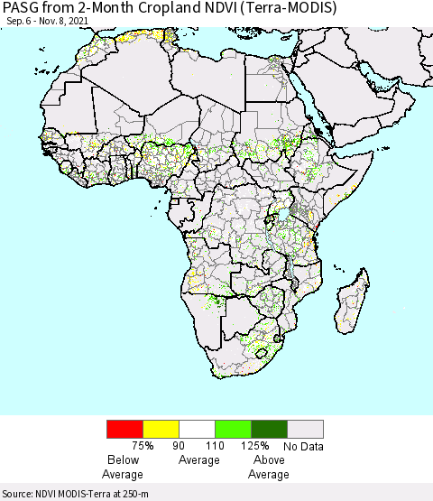 Africa PASG from 2-Month Cropland NDVI (Terra-MODIS) Thematic Map For 11/1/2021 - 11/8/2021