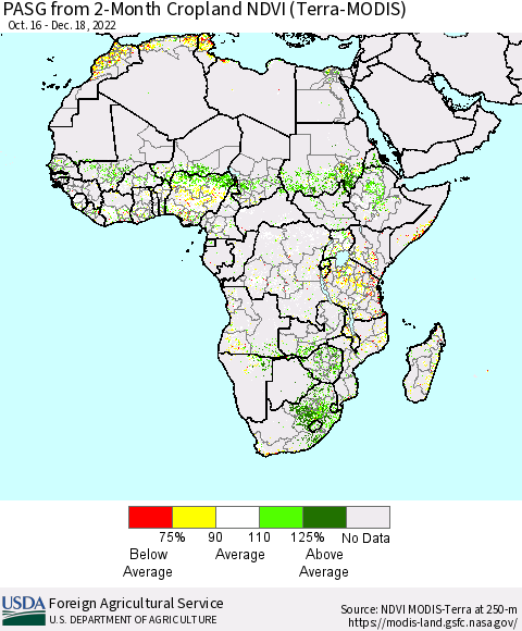 Africa PASG from 2-Month Cropland NDVI (Terra-MODIS) Thematic Map For 12/11/2022 - 12/20/2022