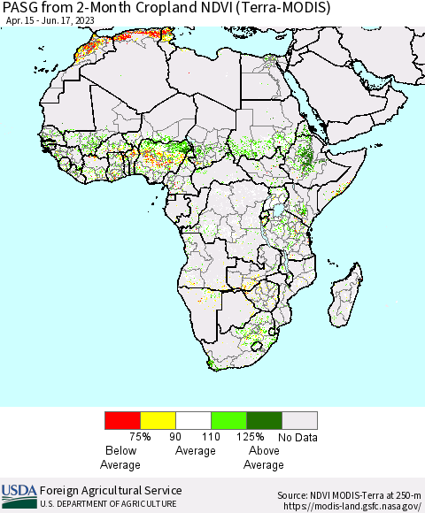 Africa PASG from 2-Month Cropland NDVI (Terra-MODIS) Thematic Map For 6/11/2023 - 6/20/2023