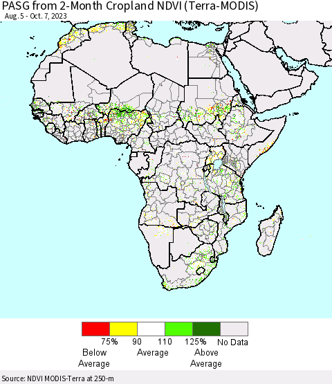 Africa PASG from 2-Month Cropland NDVI (Terra-MODIS) Thematic Map For 9/30/2023 - 10/7/2023