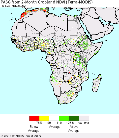 Africa PASG from 2-Month Cropland NDVI (Terra-MODIS) Thematic Map For 3/21/2024 - 3/28/2024