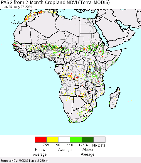 Africa PASG from 2-Month Cropland NDVI (Terra-MODIS) Thematic Map For 8/20/2024 - 8/27/2024