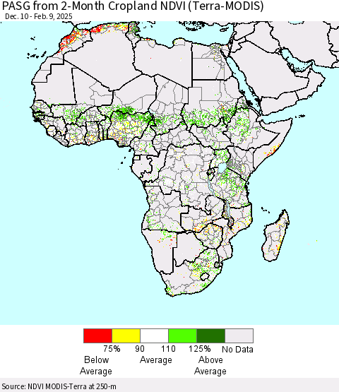 Africa PASG from 2-Month Cropland NDVI (Terra-MODIS) Thematic Map For 2/2/2025 - 2/9/2025