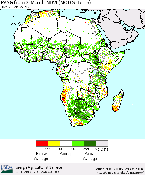 Africa PASG from 3-Month NDVI (Terra-MODIS) Thematic Map For 2/21/2021 - 2/28/2021