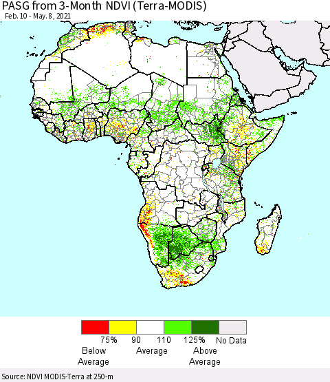 Africa PASG from 3-Month NDVI (Terra-MODIS) Thematic Map For 5/1/2021 - 5/8/2021