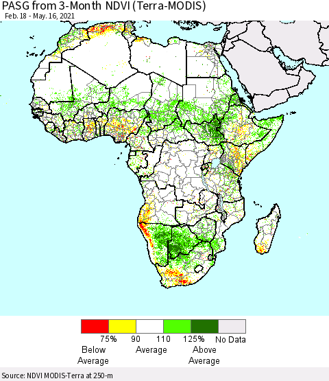 Africa PASG from 3-Month NDVI (Terra-MODIS) Thematic Map For 5/9/2021 - 5/16/2021