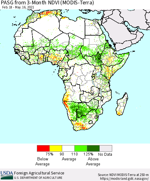 Africa PASG from 3-Month NDVI (Terra-MODIS) Thematic Map For 5/11/2021 - 5/20/2021