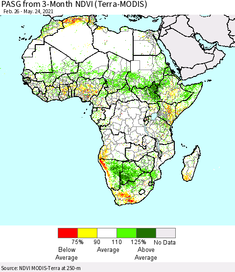 Africa PASG from 3-Month NDVI (Terra-MODIS) Thematic Map For 5/17/2021 - 5/24/2021