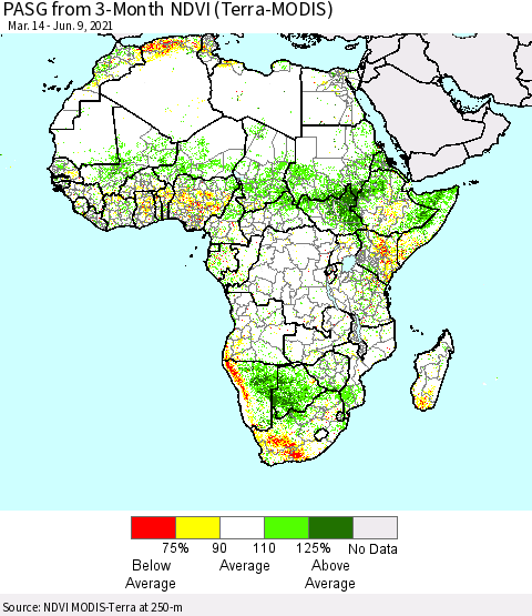 Africa PASG from 3-Month NDVI (Terra-MODIS) Thematic Map For 6/2/2021 - 6/9/2021