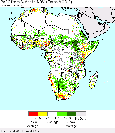 Africa PASG from 3-Month NDVI (Terra-MODIS) Thematic Map For 6/18/2021 - 6/25/2021