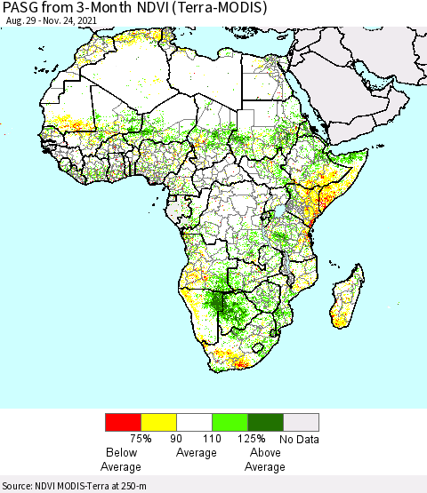 Africa PASG from 3-Month NDVI (Terra-MODIS) Thematic Map For 11/17/2021 - 11/24/2021