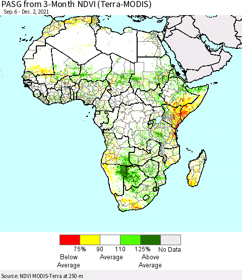 Africa PASG from 3-Month NDVI (Terra-MODIS) Thematic Map For 11/25/2021 - 12/2/2021