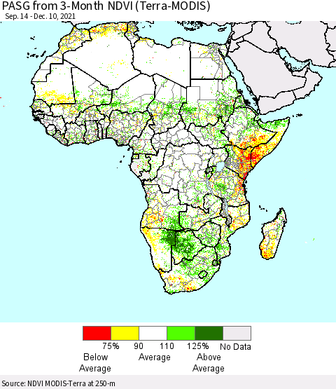 Africa PASG from 3-Month NDVI (Terra-MODIS) Thematic Map For 12/1/2021 - 12/10/2021