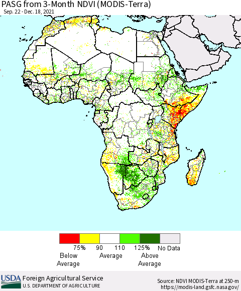 Africa PASG from 3-Month NDVI (Terra-MODIS) Thematic Map For 12/11/2021 - 12/20/2021
