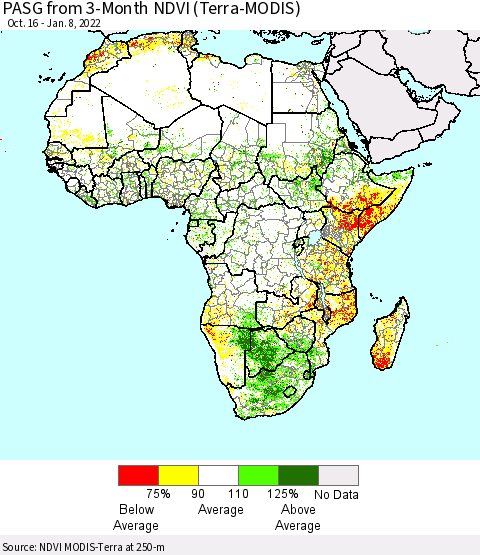 Africa PASG from 3-Month NDVI (Terra-MODIS) Thematic Map For 1/1/2022 - 1/8/2022