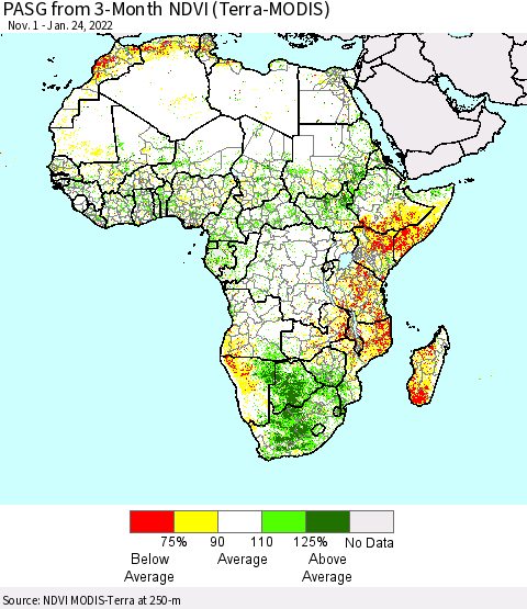 Africa PASG from 3-Month NDVI (Terra-MODIS) Thematic Map For 1/17/2022 - 1/24/2022