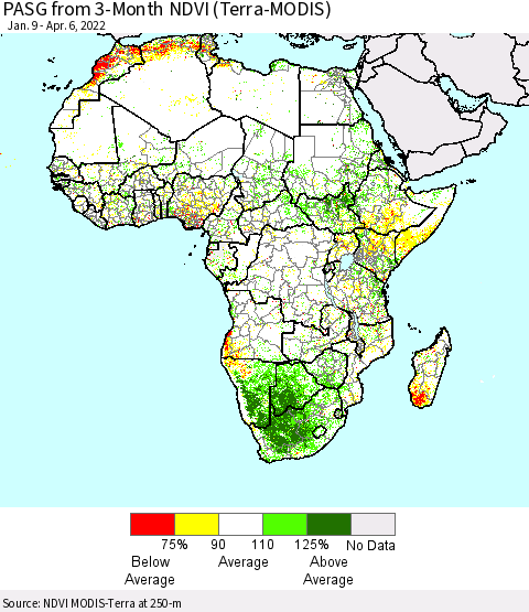 Africa PASG from 3-Month NDVI (Terra-MODIS) Thematic Map For 3/30/2022 - 4/6/2022