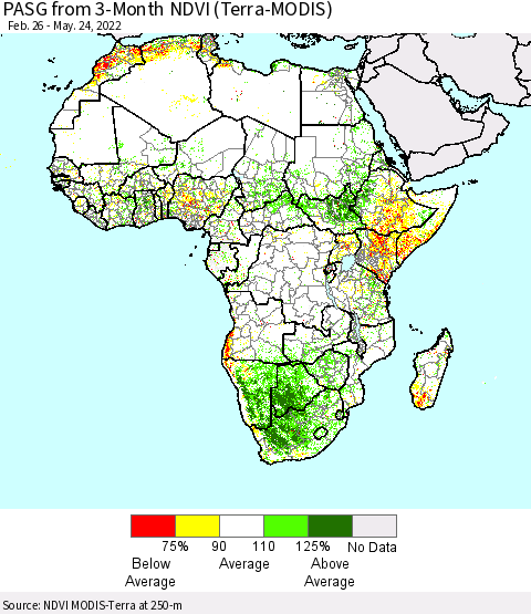 Africa PASG from 3-Month NDVI (Terra-MODIS) Thematic Map For 5/17/2022 - 5/24/2022