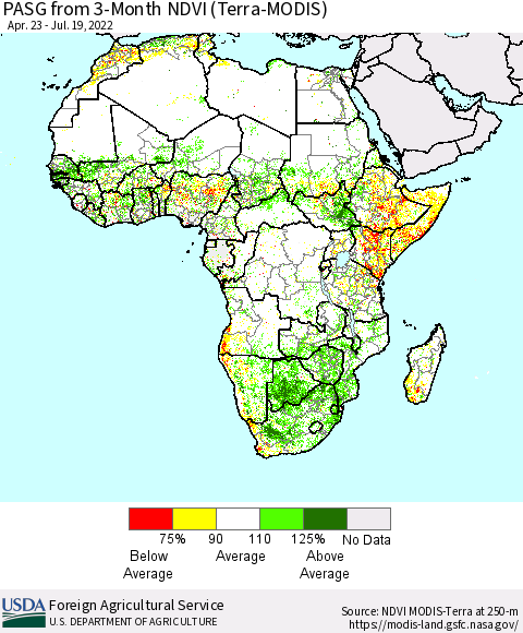 Africa PASG from 3-Month NDVI (Terra-MODIS) Thematic Map For 7/11/2022 - 7/20/2022