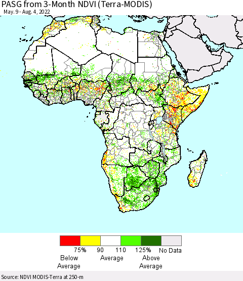 Africa PASG from 3-Month NDVI (Terra-MODIS) Thematic Map For 7/28/2022 - 8/4/2022