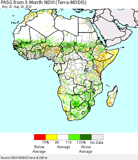 Africa PASG from 3-Month NDVI (Terra-MODIS) Thematic Map For 8/11/2022 - 8/20/2022