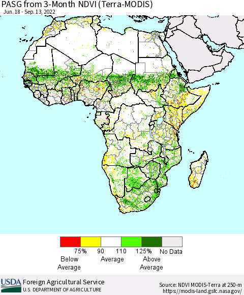 Africa PASG from 3-Month NDVI (Terra-MODIS) Thematic Map For 9/11/2022 - 9/20/2022
