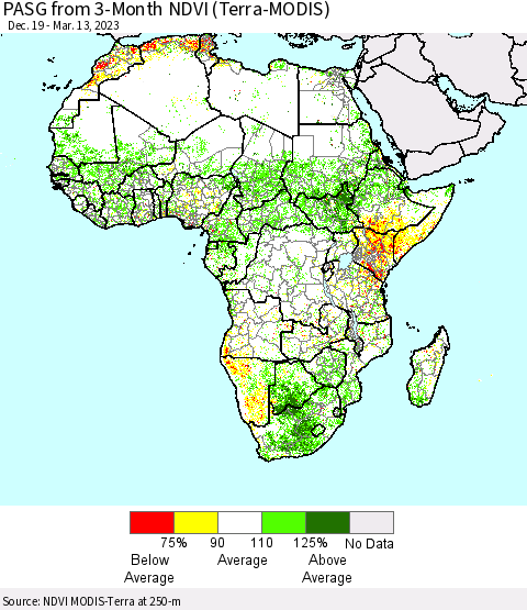 Africa PASG from 3-Month NDVI (Terra-MODIS) Thematic Map For 3/6/2023 - 3/13/2023