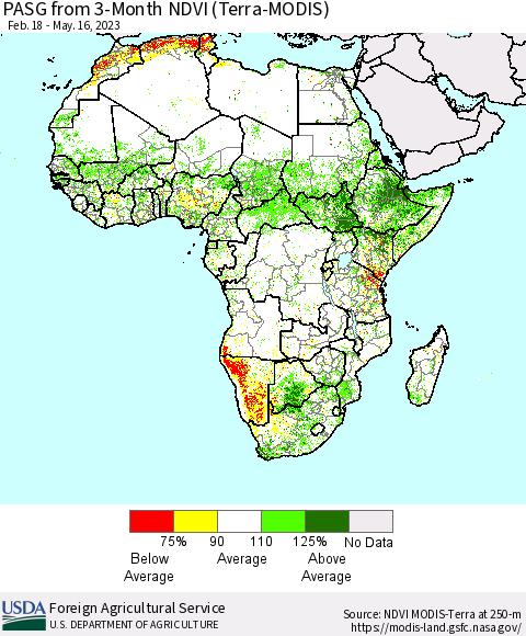 Africa PASG from 3-Month NDVI (Terra-MODIS) Thematic Map For 5/11/2023 - 5/20/2023