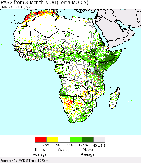 Africa PASG from 3-Month NDVI (Terra-MODIS) Thematic Map For 2/10/2024 - 2/17/2024
