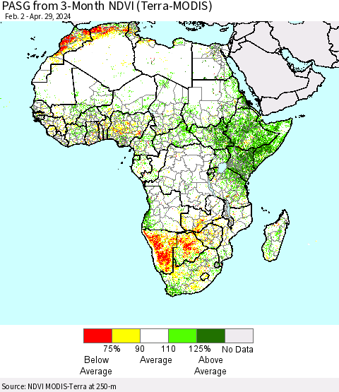 Africa PASG from 3-Month NDVI (Terra-MODIS) Thematic Map For 4/22/2024 - 4/29/2024