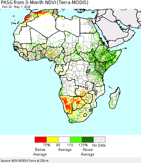 Africa PASG from 3-Month NDVI (Terra-MODIS) Thematic Map For 4/30/2024 - 5/7/2024