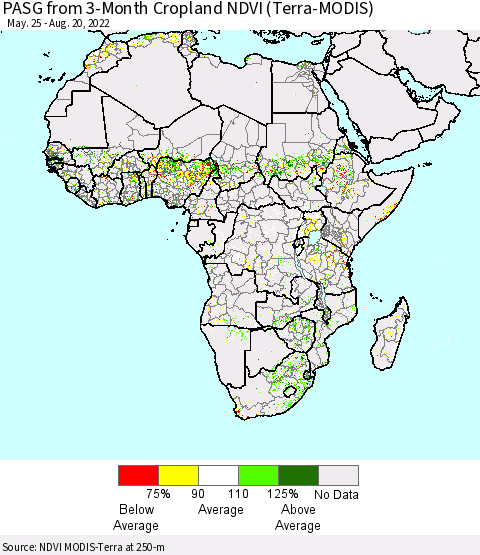 Africa PASG from 3-Month Cropland NDVI (Terra-MODIS) Thematic Map For 8/13/2022 - 8/20/2022