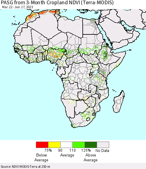 Africa PASG from 3-Month Cropland NDVI (Terra-MODIS) Thematic Map For 6/10/2023 - 6/17/2023