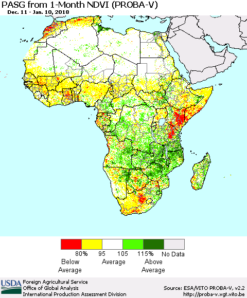Africa PASG from 1-Month NDVI (PROBA-V) Thematic Map For 1/1/2018 - 1/10/2018